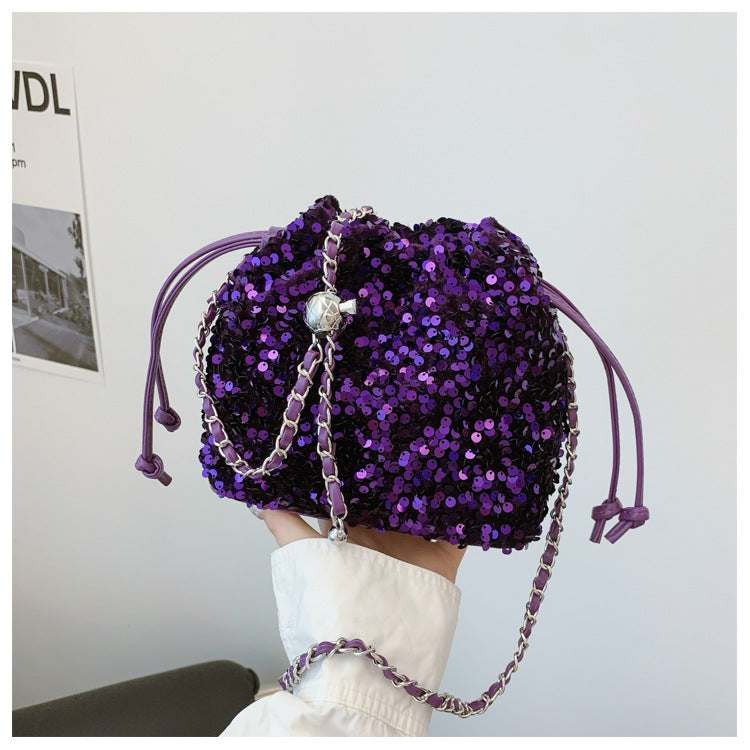 Flower Embroidery Sequin Bucket Bag - DippedShop Wholesale - #8243