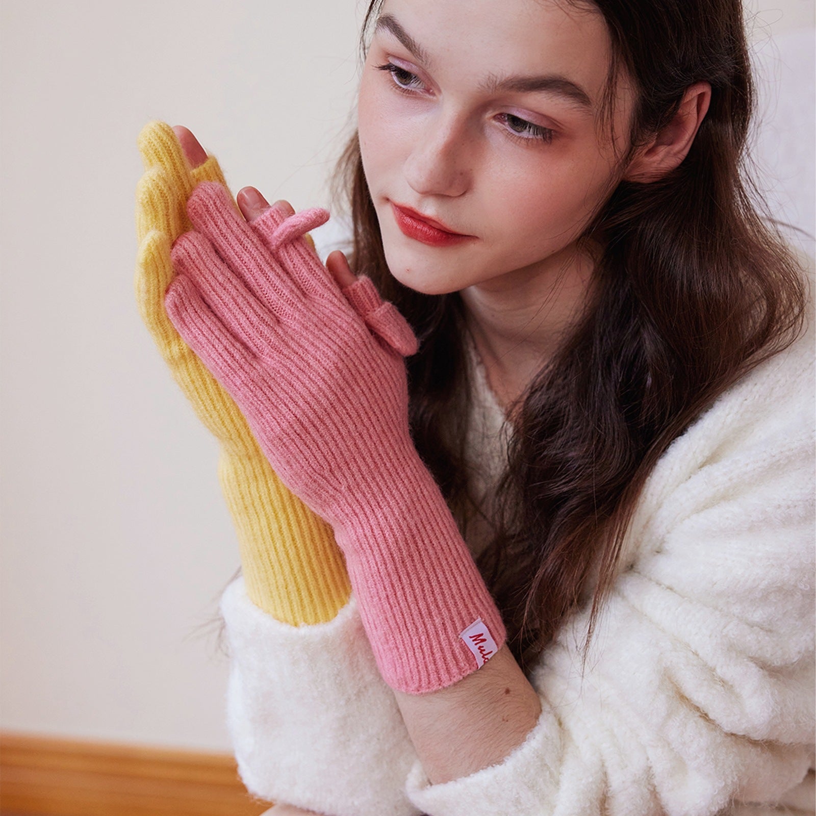 Minimalist Wool Blend Solid Color Knit Gloves 6W6GLO56