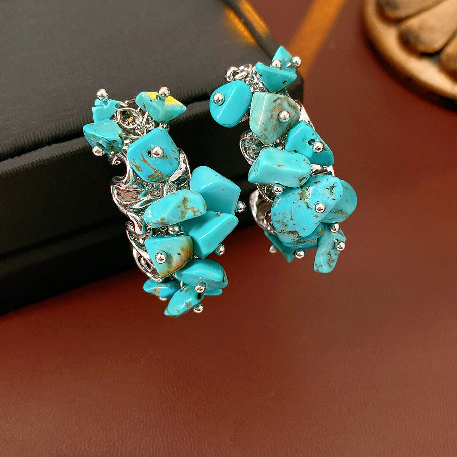 Irregular Turquoise Raw Stone C-Hoop Earrings 6W6JER828