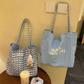 Creative Plaid Letters Print Reversible Tote Bag MK2BLW6W10BBG582
