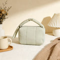 Solid Color Cotton Quilted Top Handle Cosmetic Bag 6S10BOB1042