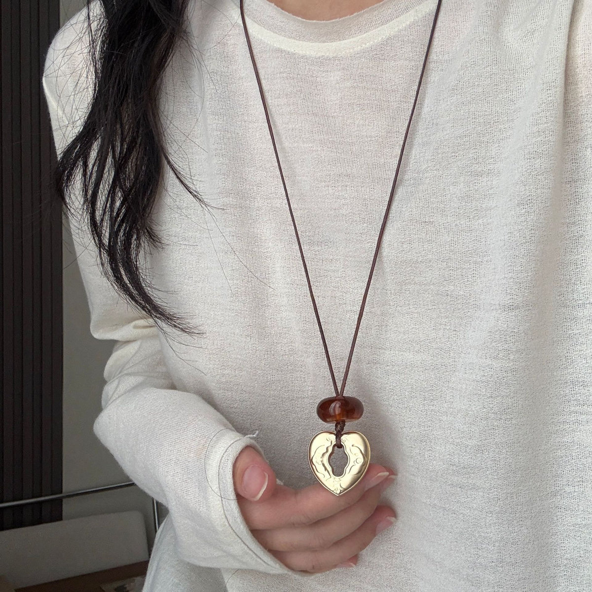 Heart Pendant Leather Necklace - DippedShop Wholesale - #9043