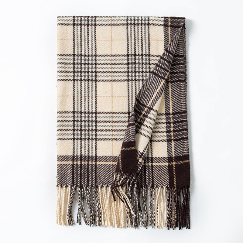 Minimalist Plaid Tassel Imitation Cashmere Scarf 6W6NSW292
