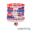 Stylish USA Flag Elastic Beaded Chain Bracelets Set 8ZA6JBR301L