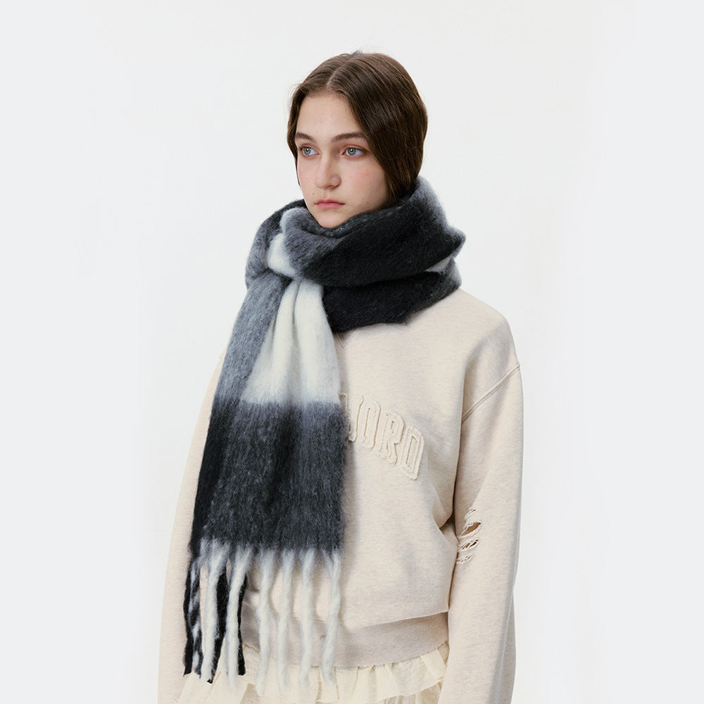 Fluffy Colorblock Oversized Plaid Scarf - DippedShop Wholesale - #4403
