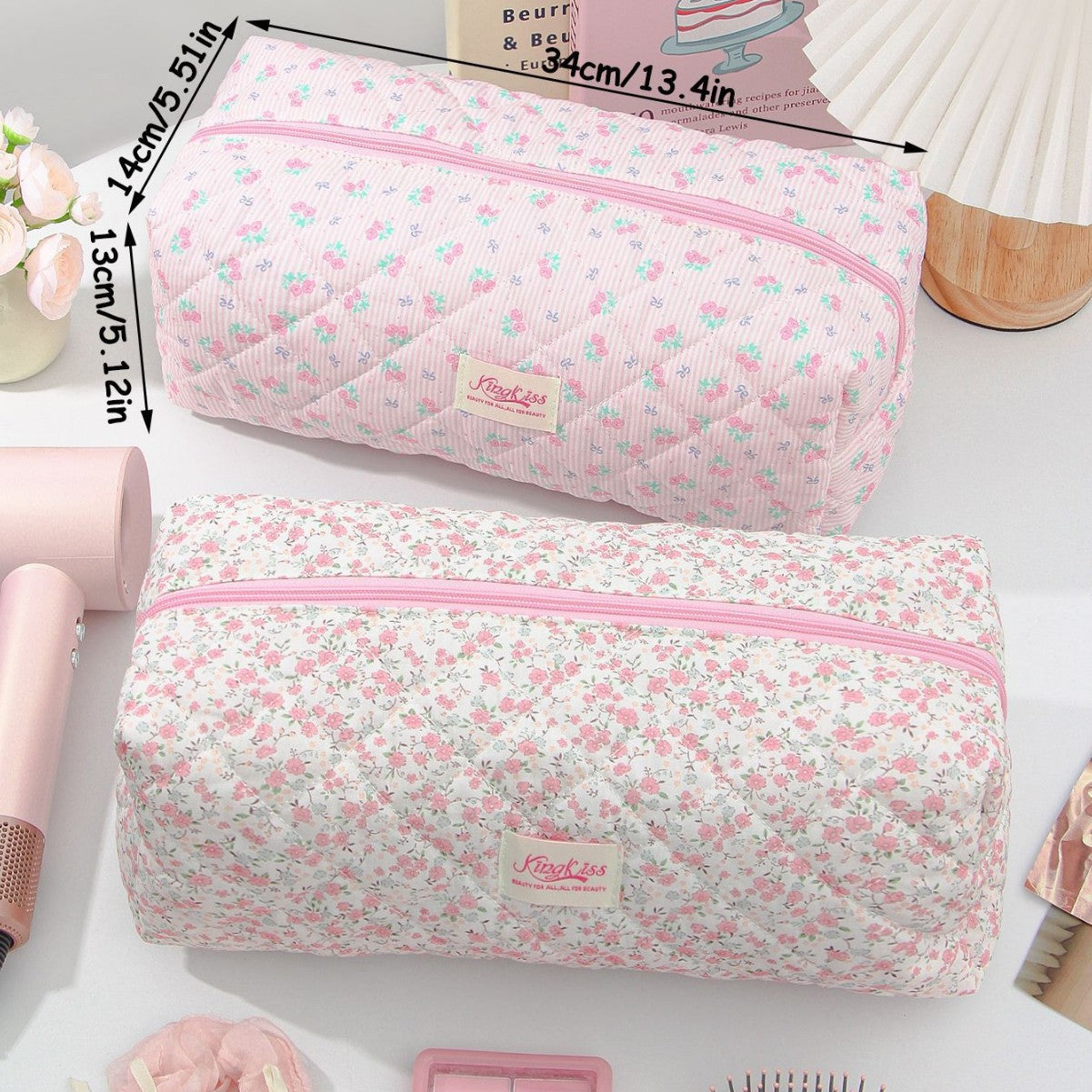 Quilted Floral Cosmetic Bag - DippedShop Wholesale - #4451