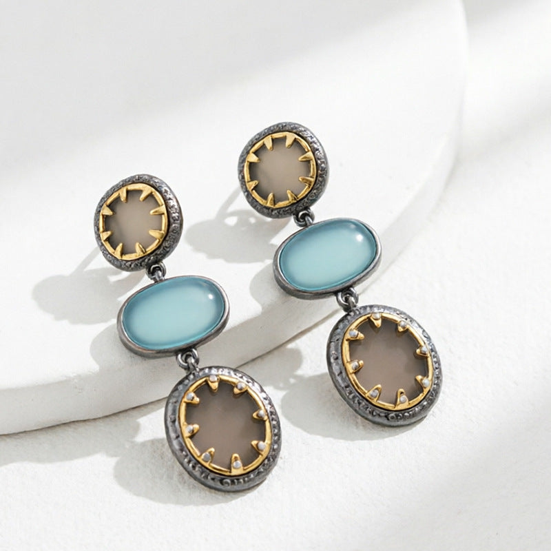 French Style Geometric Stone Pendant Drop Earrings 6W6JER608