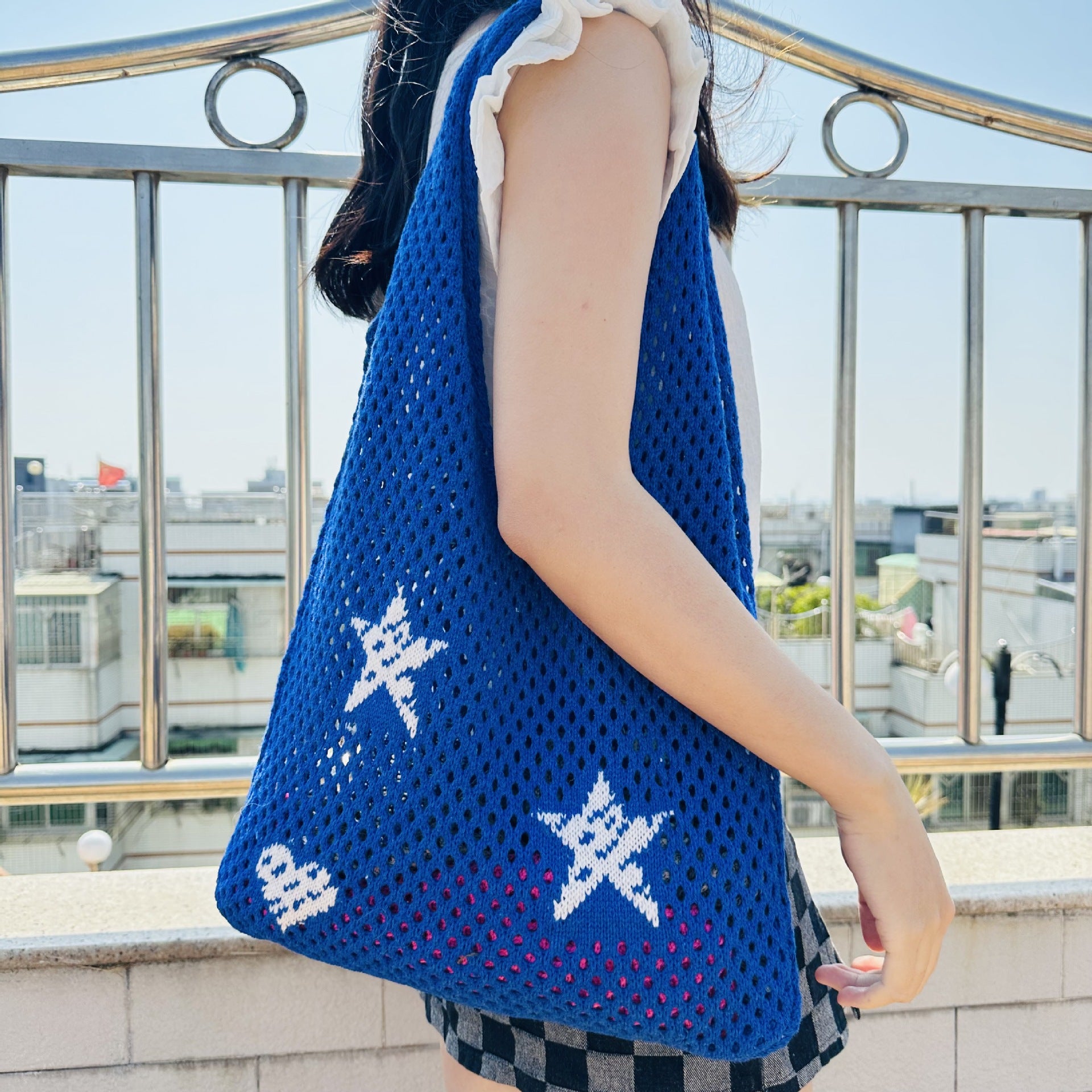 Star Print Knit Tote - DippedShop Wholesale - #3731