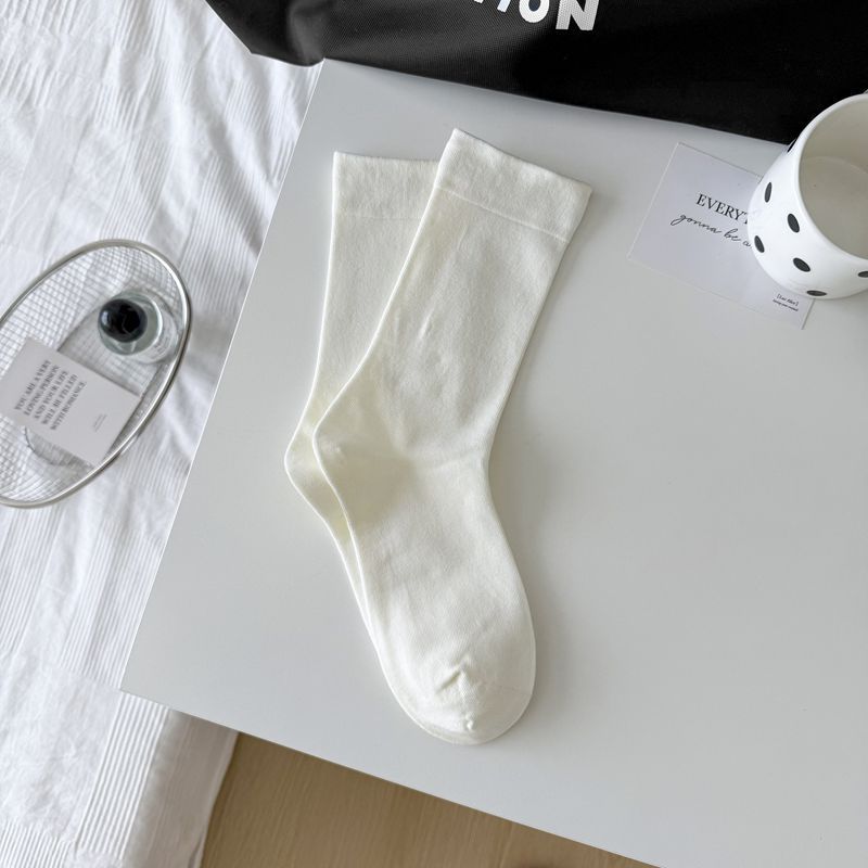 Casual Thin Breathable Solid Color Crew Socks 6W8FSO522