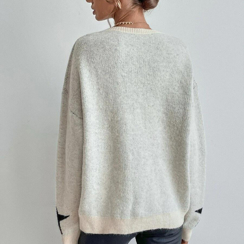 Round Neck Star Jacquard Pullover Sweater DPT1427