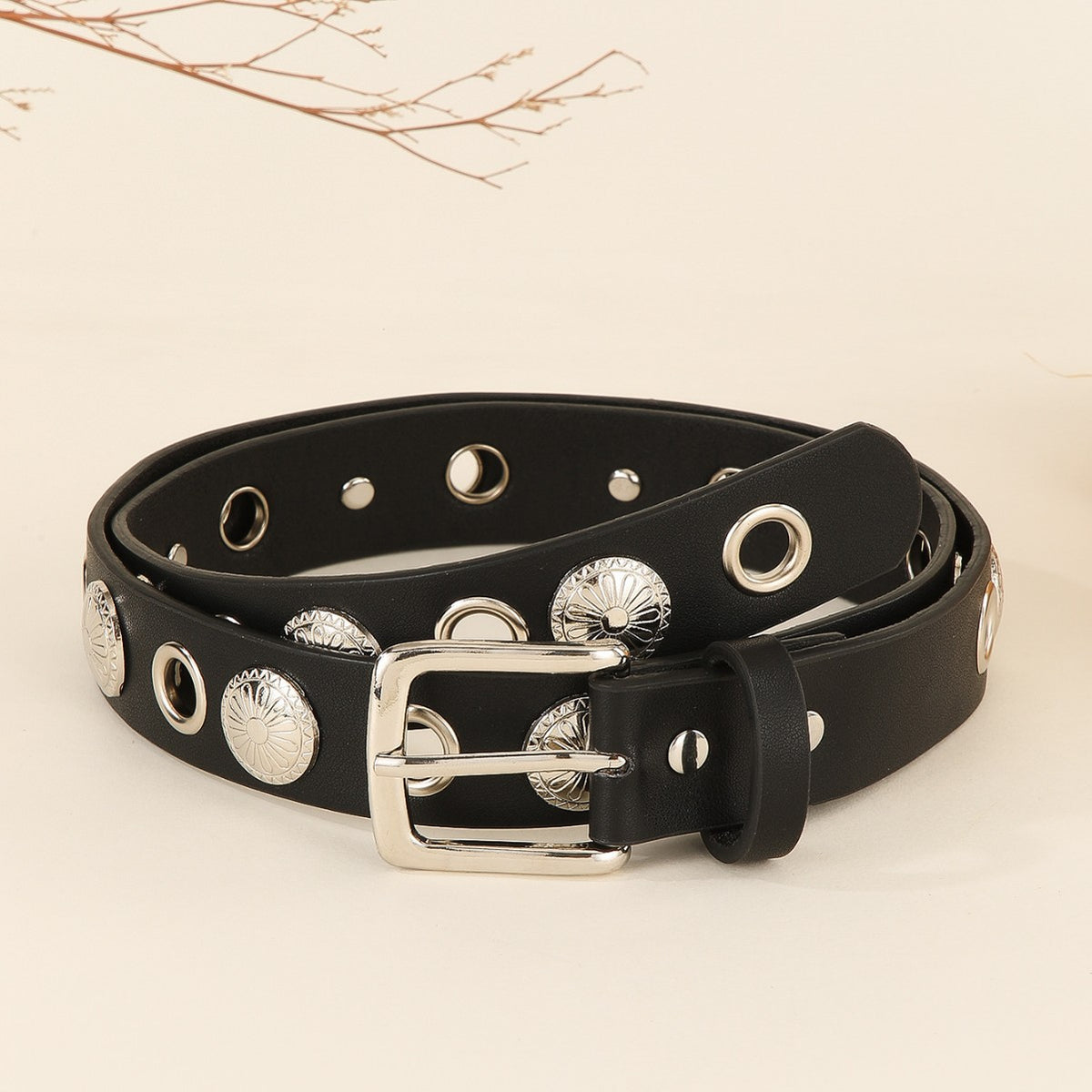 Punk Style Metal Disc Hollow Waist Belt 6W6JBT231