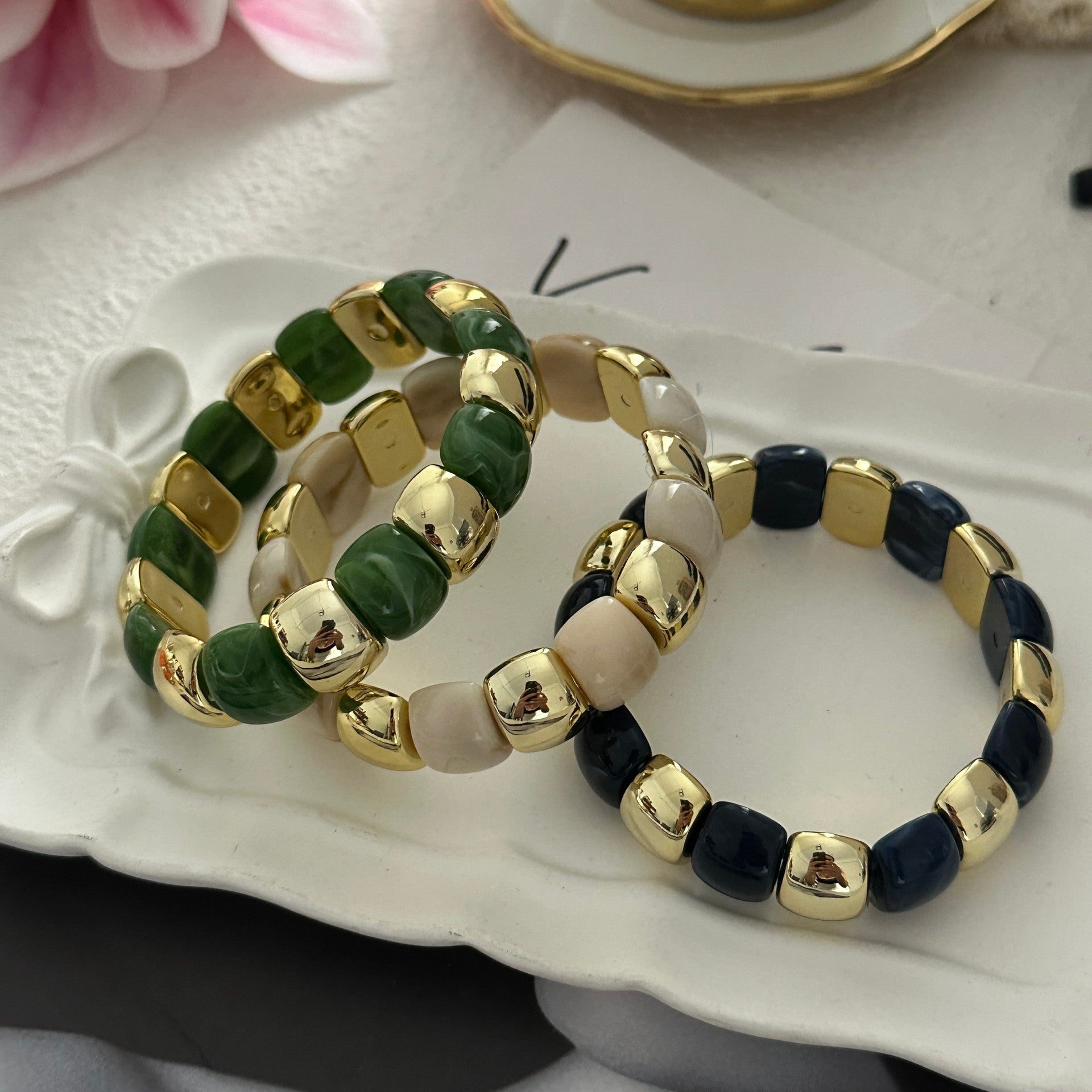 Dopamine Color Block Resin Beaded Stretch Bracelet 6W6JBR610