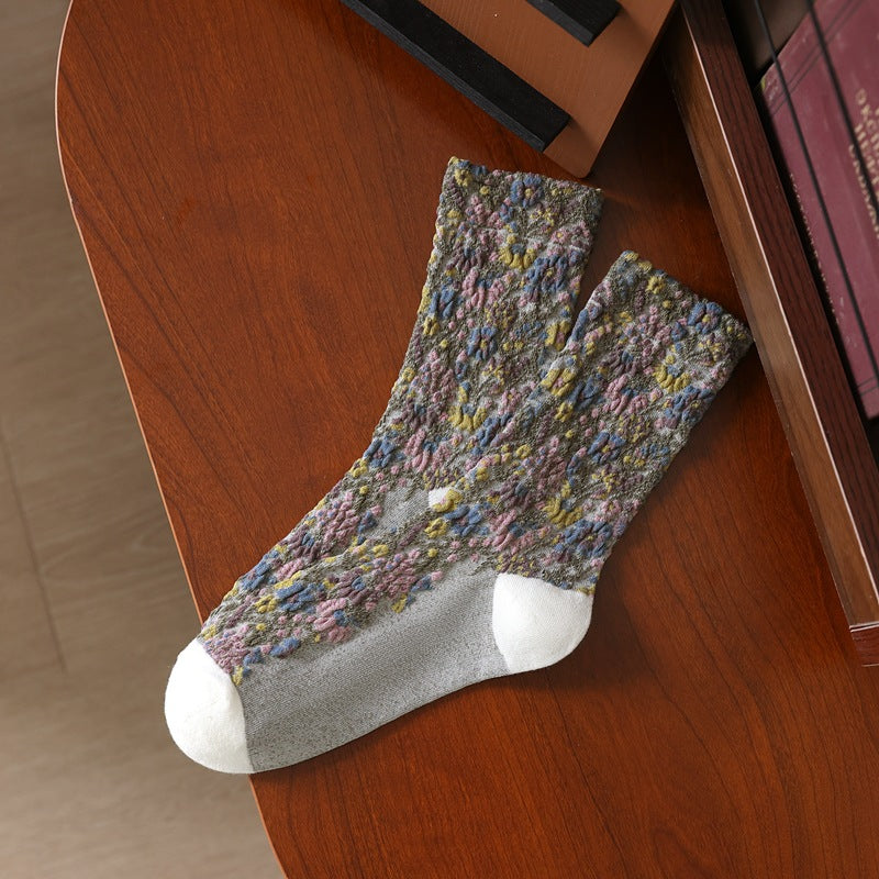 Floral Jacquard Crew Socks - DippedShop Wholesale - #0563