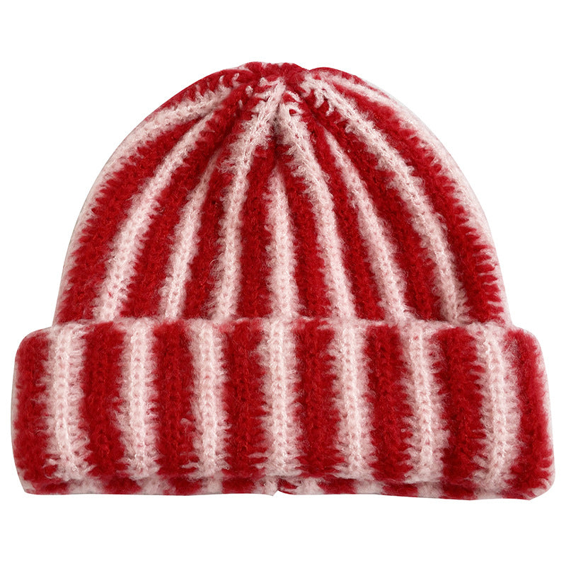 Stylish Color Contrast Striped Knit Beanie Hat 6W6HAT543