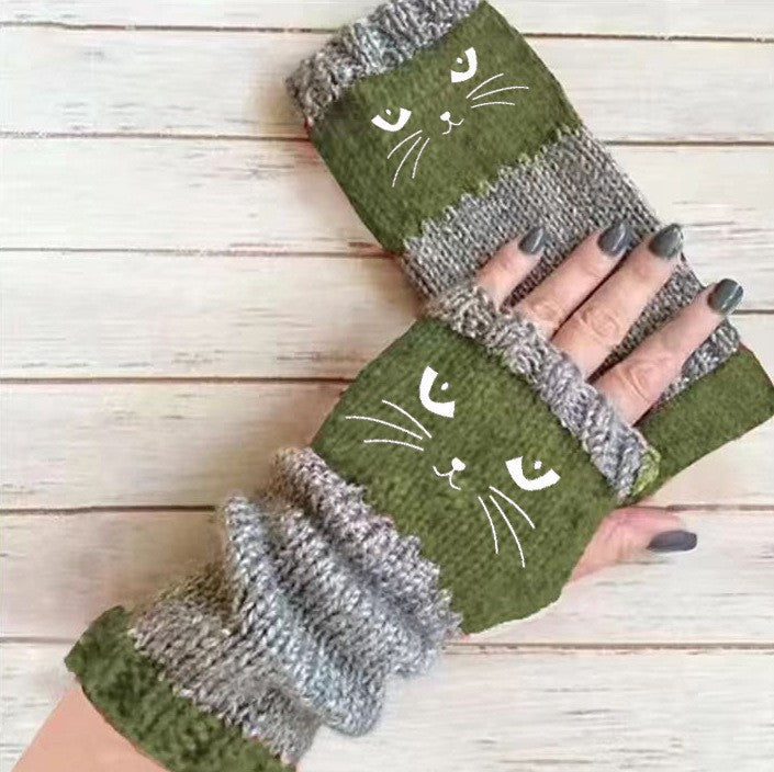 Cat Print Fingerless Gloves - DippedShop Wholesale - #8563