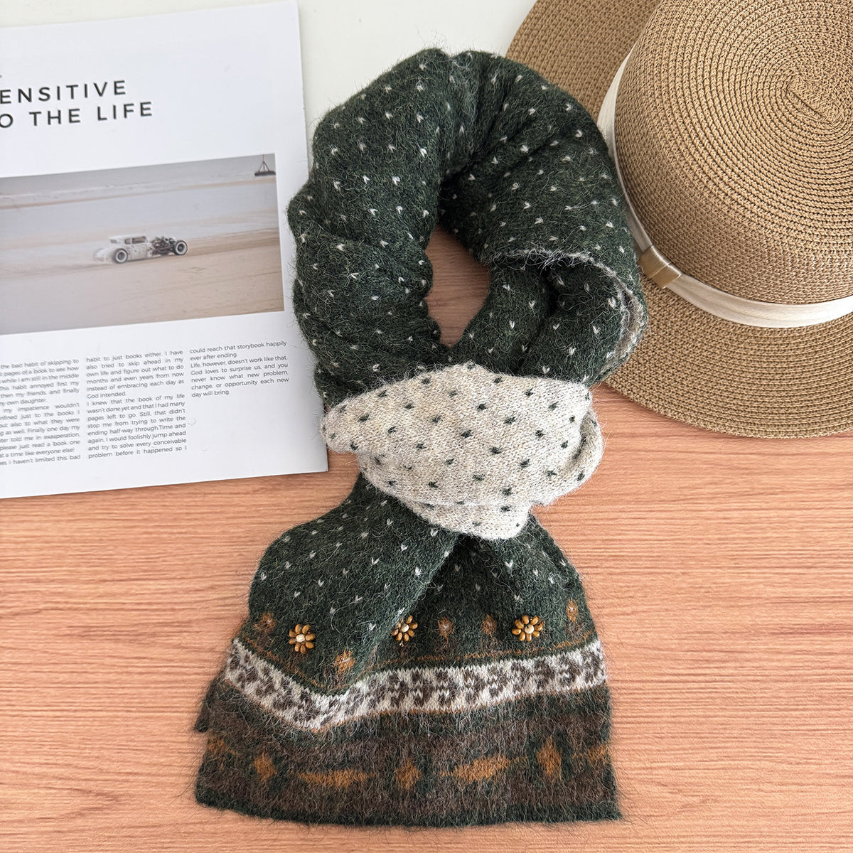 Jacquard Beaded Knit Scarf - DippedShop Wholesale - #5875