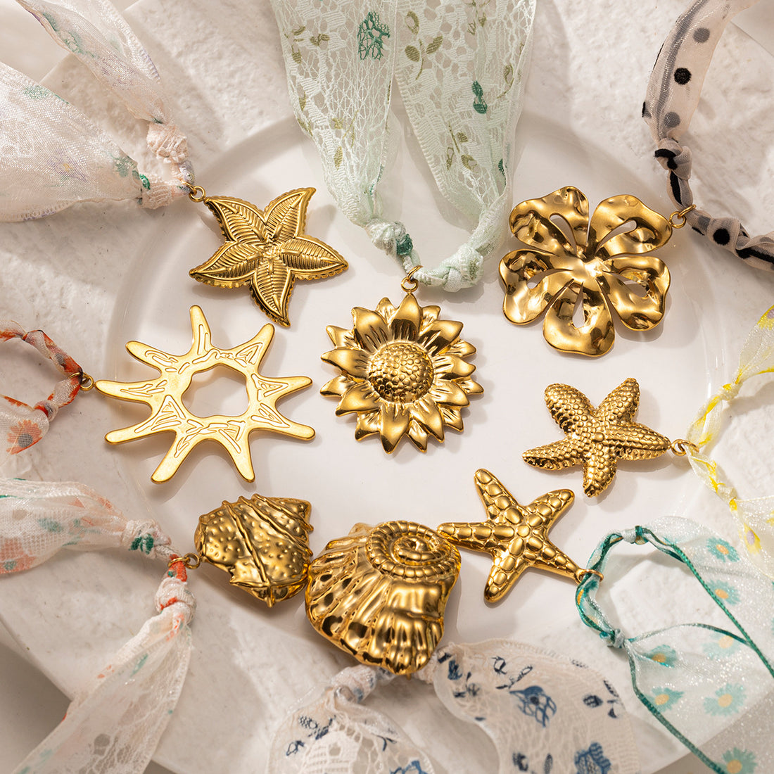 Lace Starfish Pendant Necklace - DippedShop Wholesale - #8659