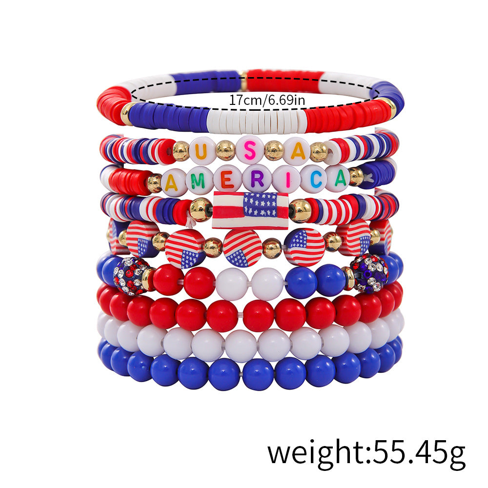 Stylish USA Flag Elastic Beaded Chain Bracelets Set 8ZA6JBR301L