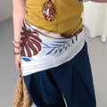Stylish Leaf Print Soft Waist Belt Silk Scarf MK2BLW6W6NSI46