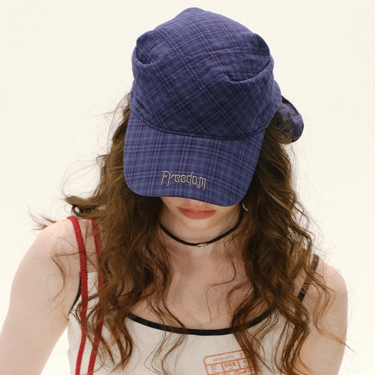 Vintage Letter Embroidery Plaid Scarf Baseball Cap 8BK6HAT186L