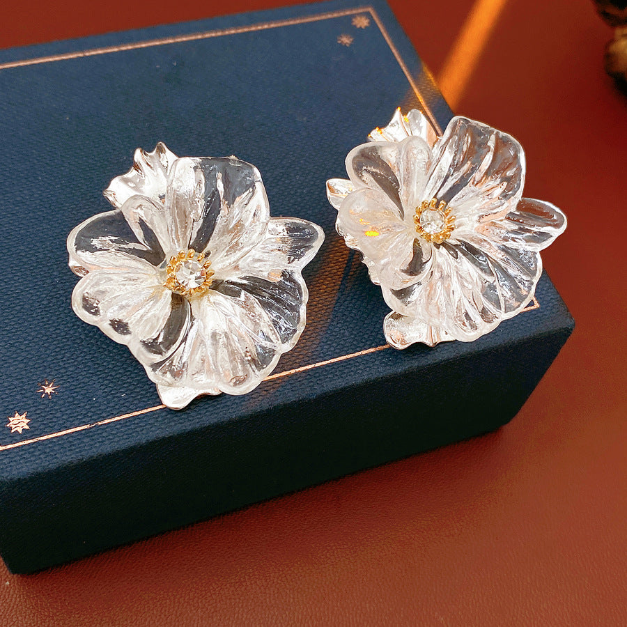 Elegant Exaggerated Transparent Flower Stud Earrings 6W6JER769