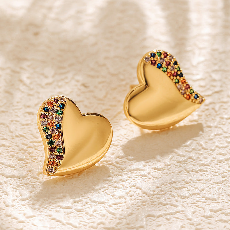 Simple Heart Colorful Zircon Earrings DPJE1214