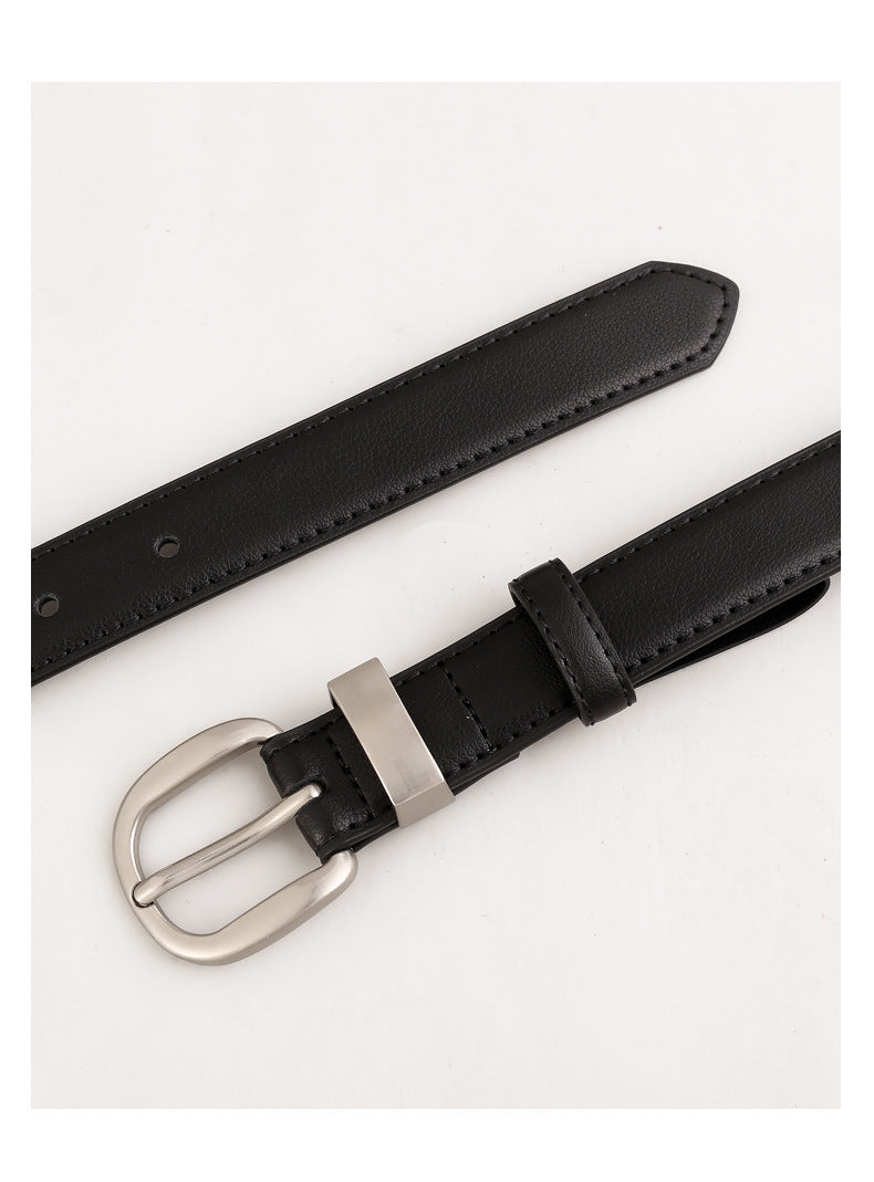 Minimalist Silver Buckle Versatile Leather Belt 6W6JBT156