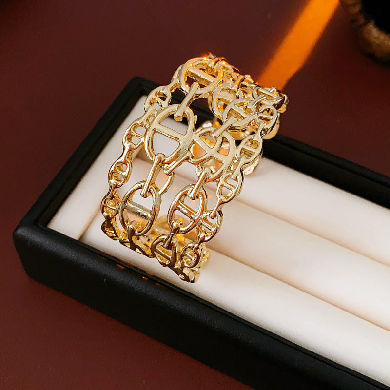 Exaggerated Gold Plated Hollow Wide Open Bracelet 6W6JBR696