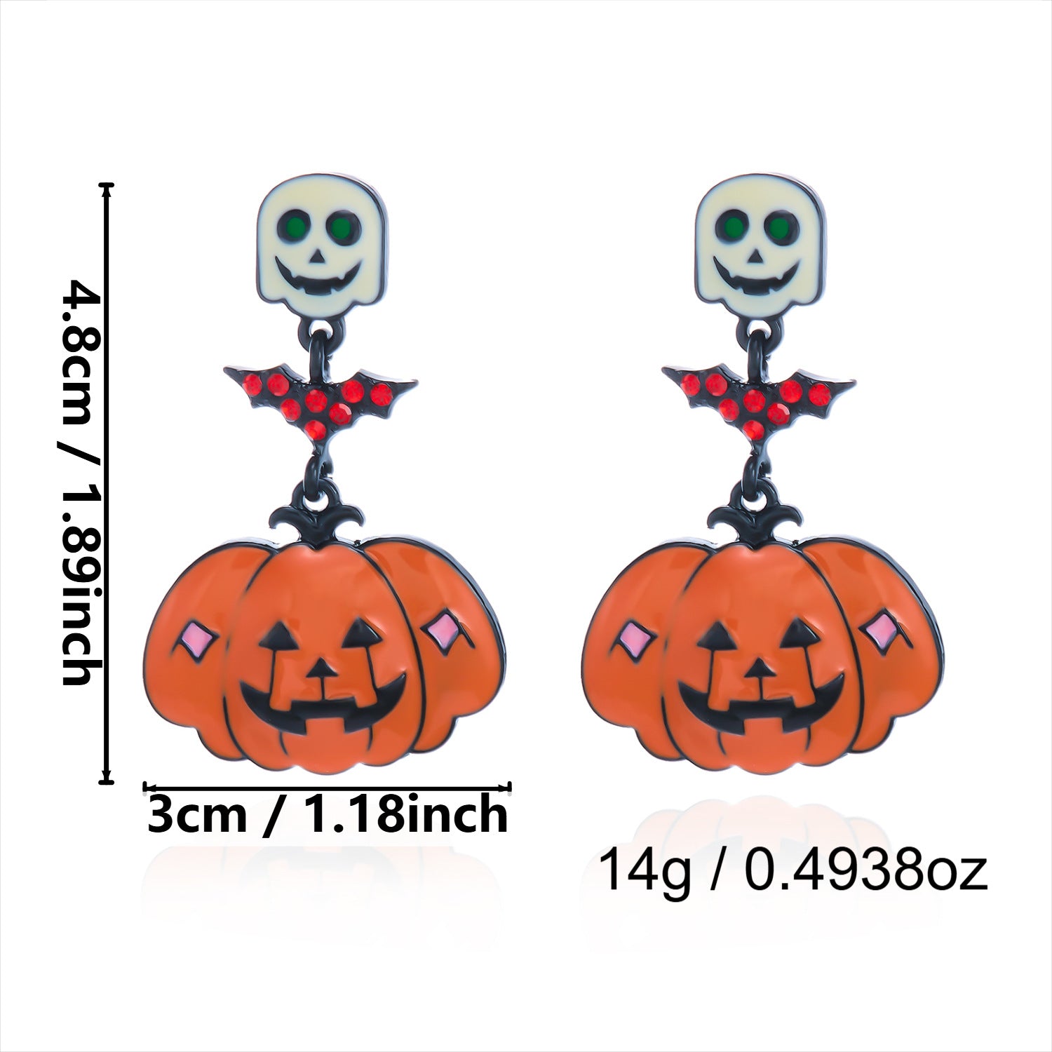 Halloween Rhinestone Pumkin Bat Pendant Dangle Earrings 6W6JER552