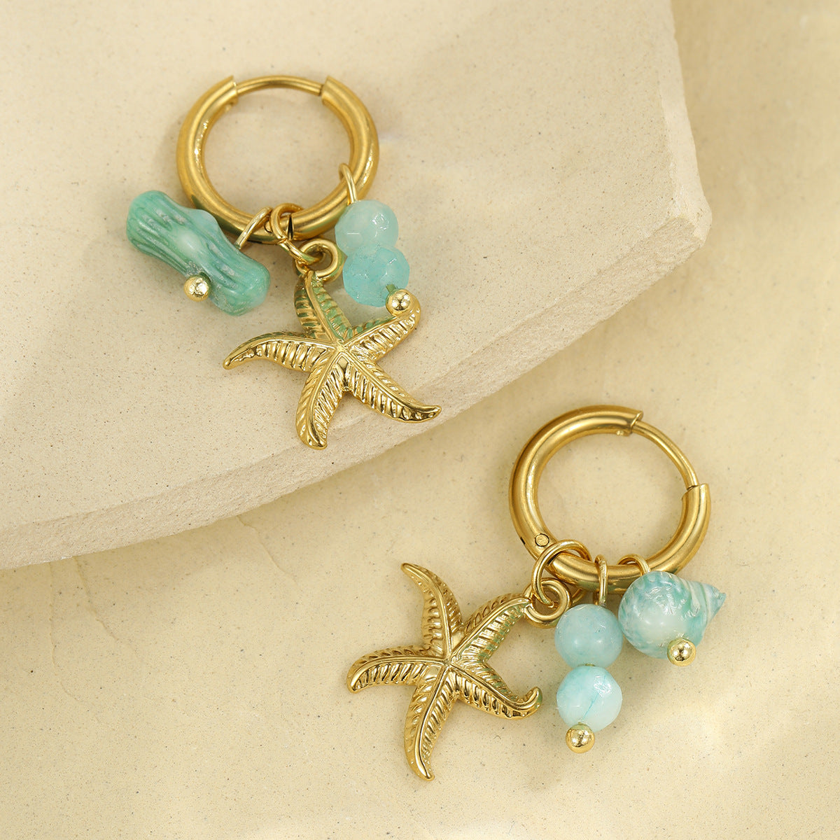 Starfish Shell Hoop Earrings - DippedShop Wholesale - #6787