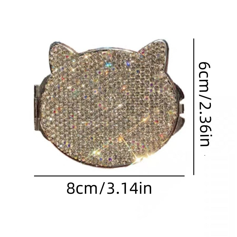 Cute Cat Shape Rhinestone Portable Foldable Mirror 6C5MR106