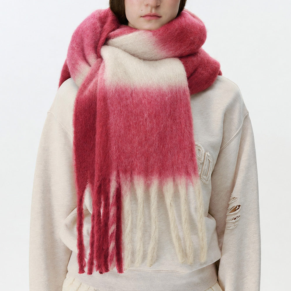 Fluffy Colorblock Oversized Plaid Scarf - DippedShop Wholesale - #5027