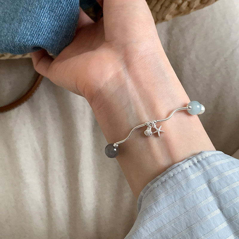 Simple Starfish Pendant Natural Stone Stretchy Bracelet 6W6JBR386