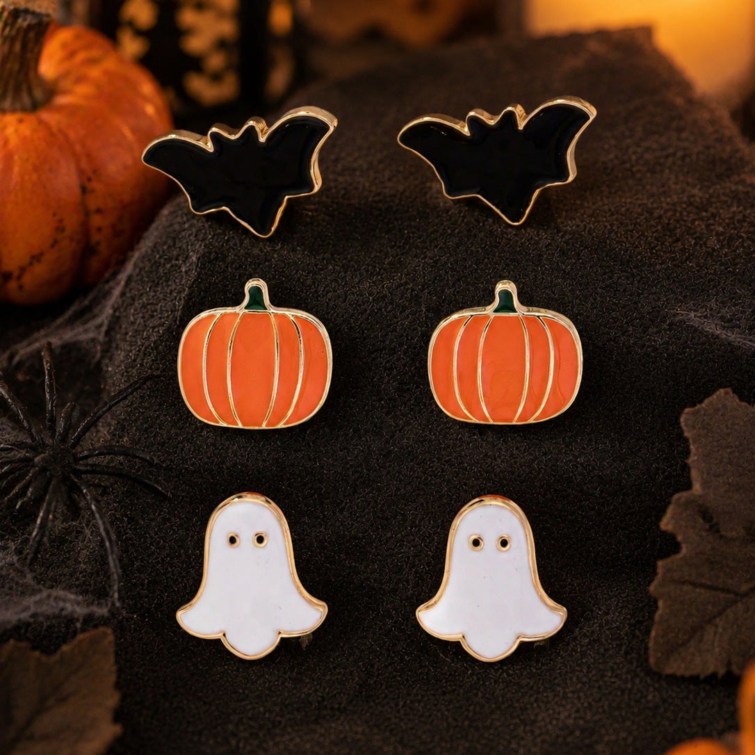 Pumpkin Ghost Stud Earrings - DippedShop Wholesale - #3603