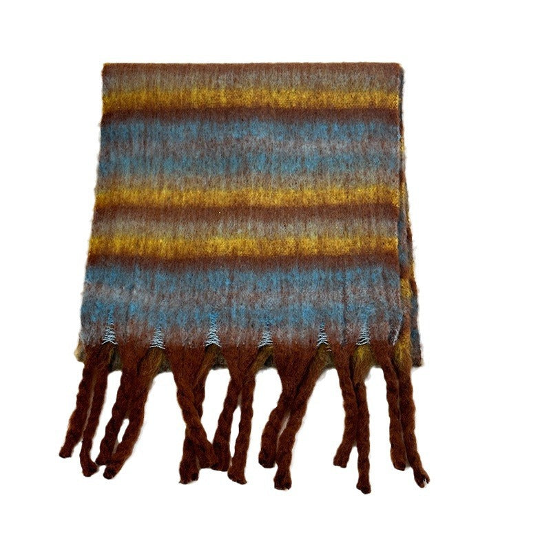 Elegant Striped Soft Thick Warm Tassel Scarf 6W6NSC83
