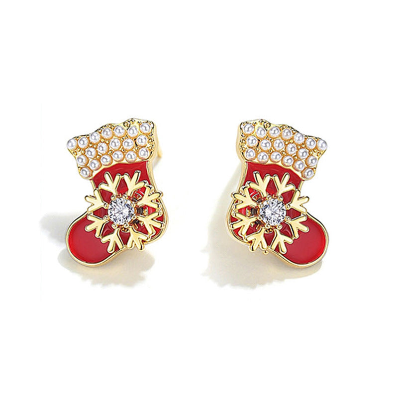 Christmas Cute Red Stocking Snowflake Earrings DPJE1913