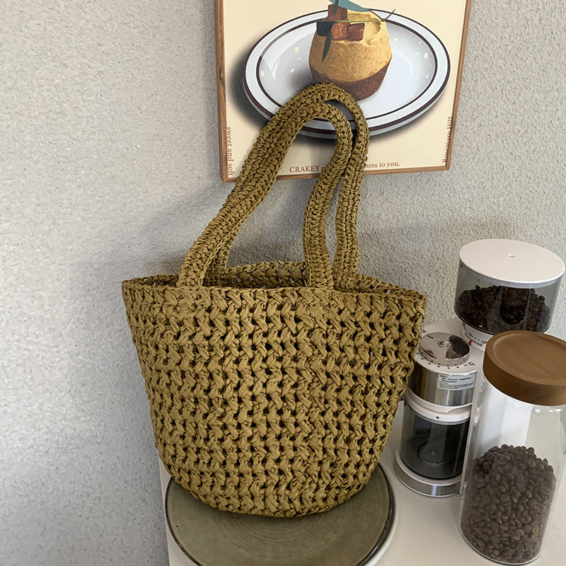Minimalist Solid Color Hollow Straw Woven Handbag MK2BK6W10BBG11