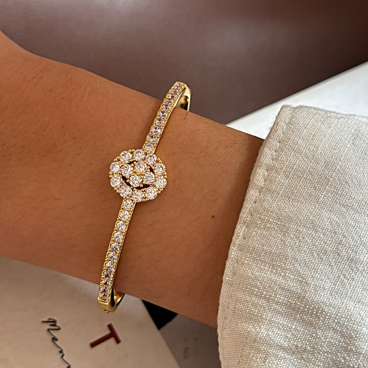 Trendy Cubic Zirconia Gold Plated Chain Bracelet 6W6JBR568