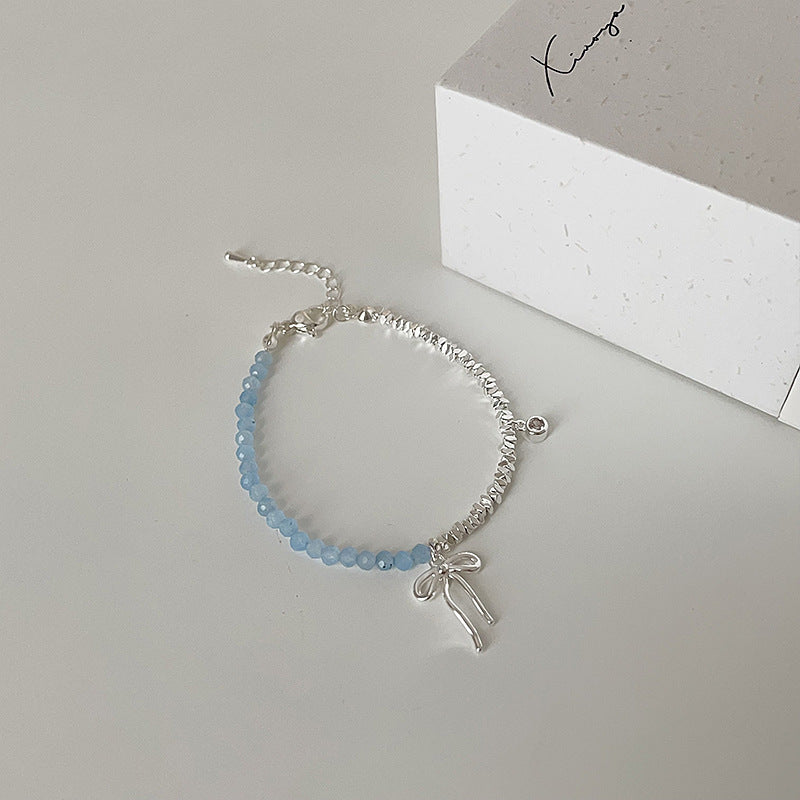 Fresh Blue Crystal Bowknot Beaded Necklace 6W6JNC434