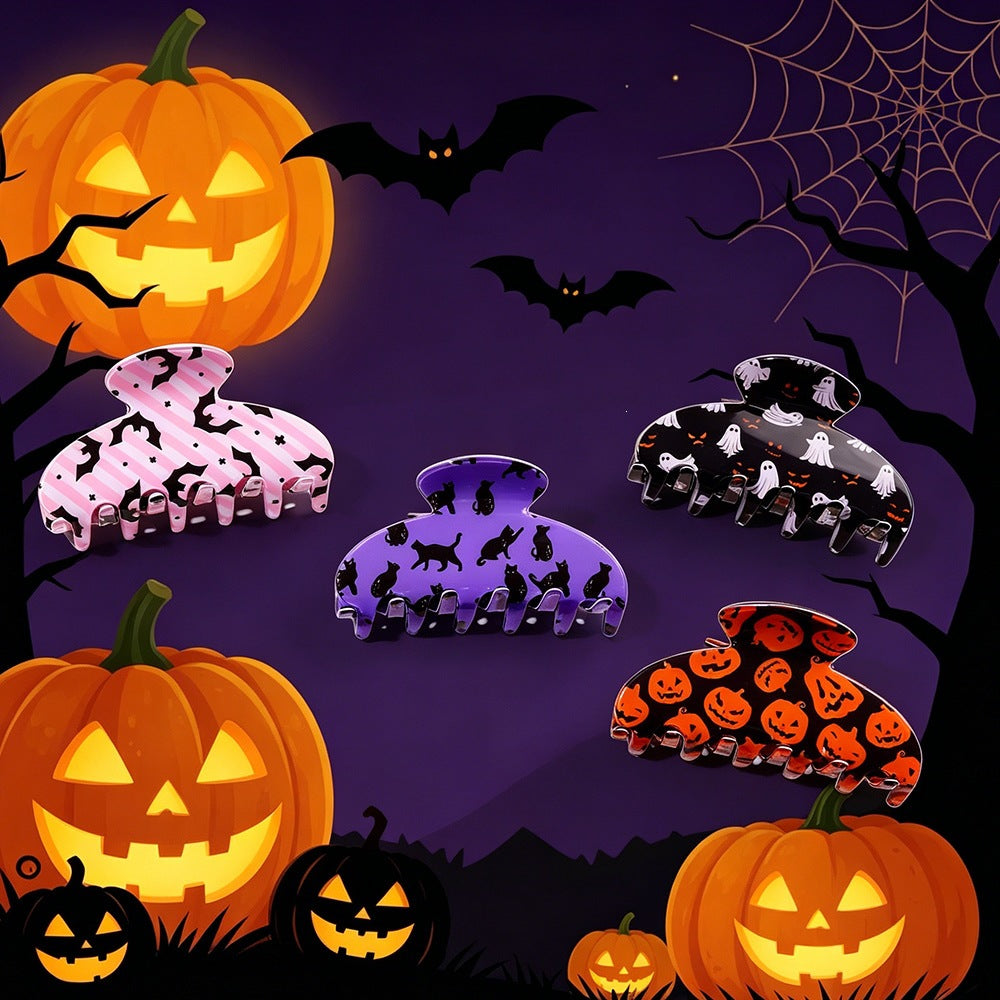 Quirky Halloween Ghost Pumpkin Hair Claw 6W6HCP1324