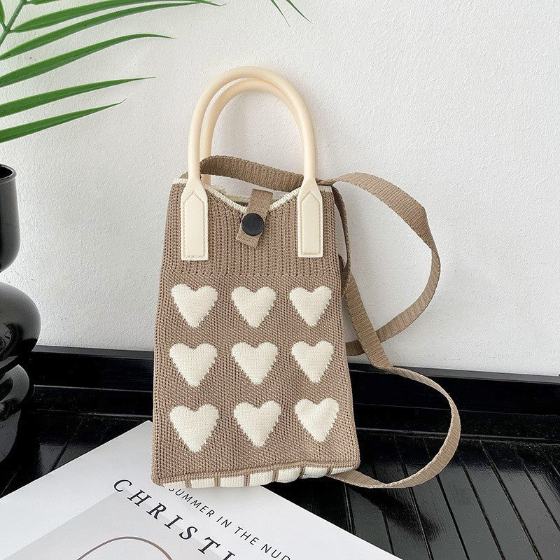 Cute Heart Print Knit Crossbody - DippedShop Wholesale - #6867
