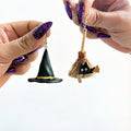 Halloween Witch Hat Broom Asymmetrical Dangle Earrings 6W6JER546