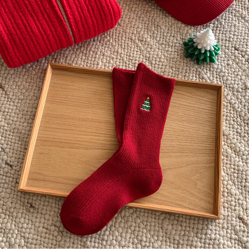 Ribbed Embroidered Christmas Cotton Socks 6W8FSO913