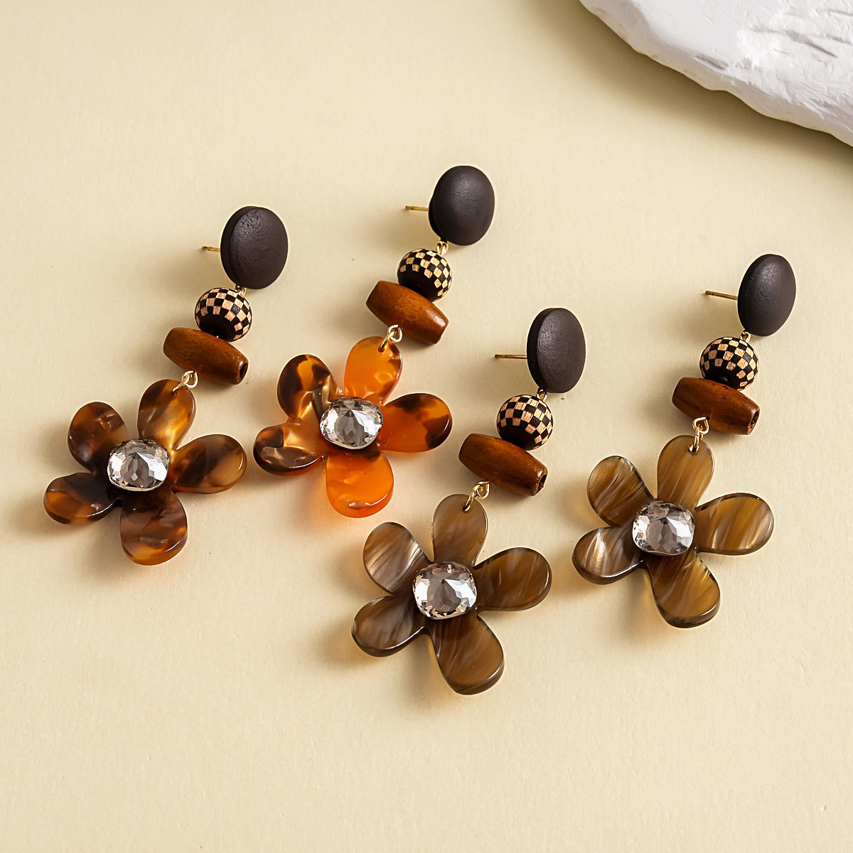 Wooden Bead Flower Earrings - DippedShop Wholesale - #0403