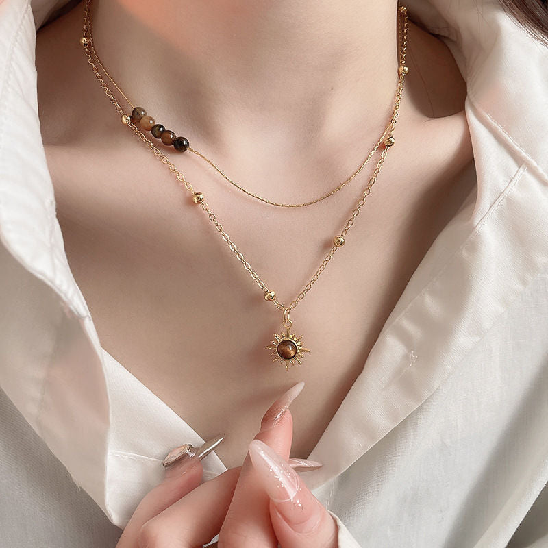 Vintage Irregular Tiger Eyes Stones Necklace 6W6JNC909