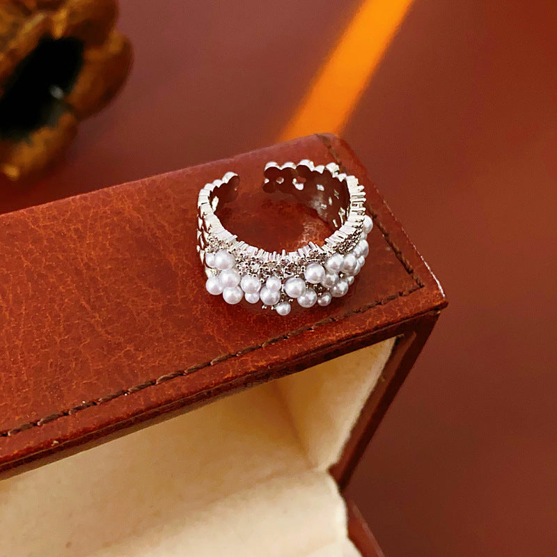Luxury Pearl Gold Plated Cubic Zirconia Open Ring 6W6JRG383