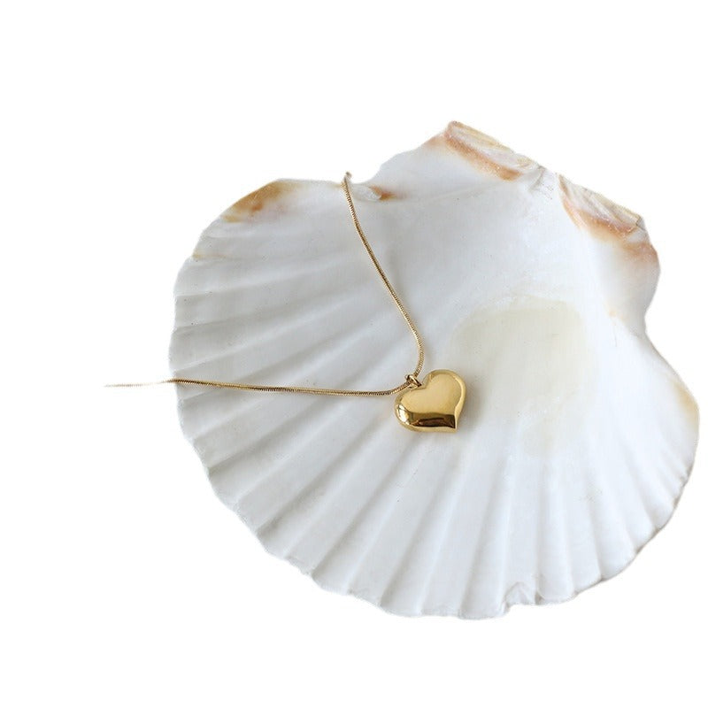 Minimalist Gold Heart Plated Snake Chain Necklace 6W6JNC1081