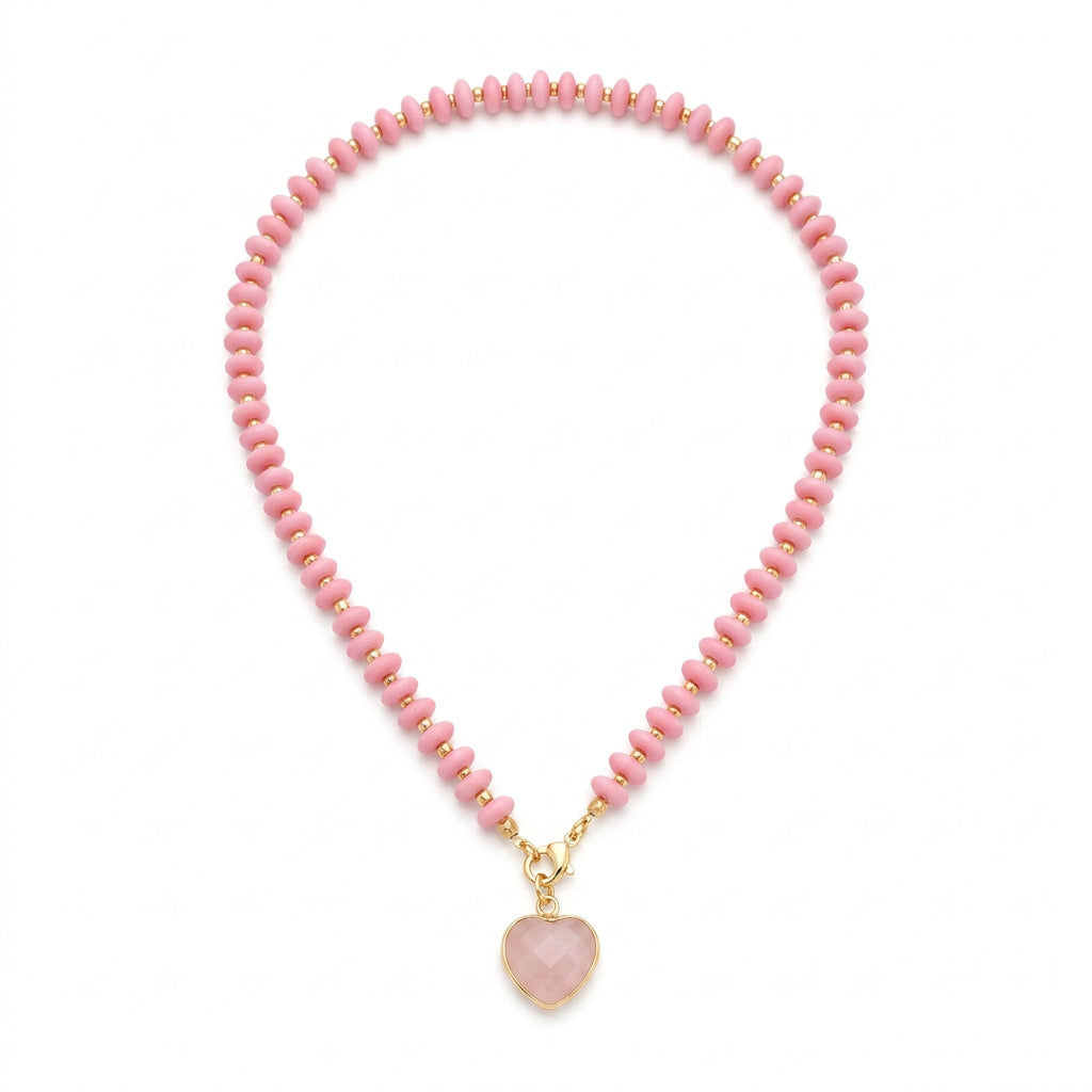 Sweet Heart Pendant Beaded Chain Necklace 6W6JNC378L