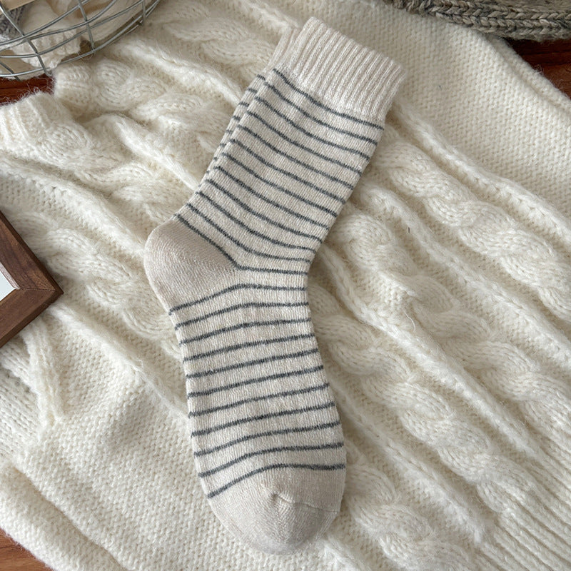 Simple Wool-Blend Striped Warm Crew Socks 6W8FSO676