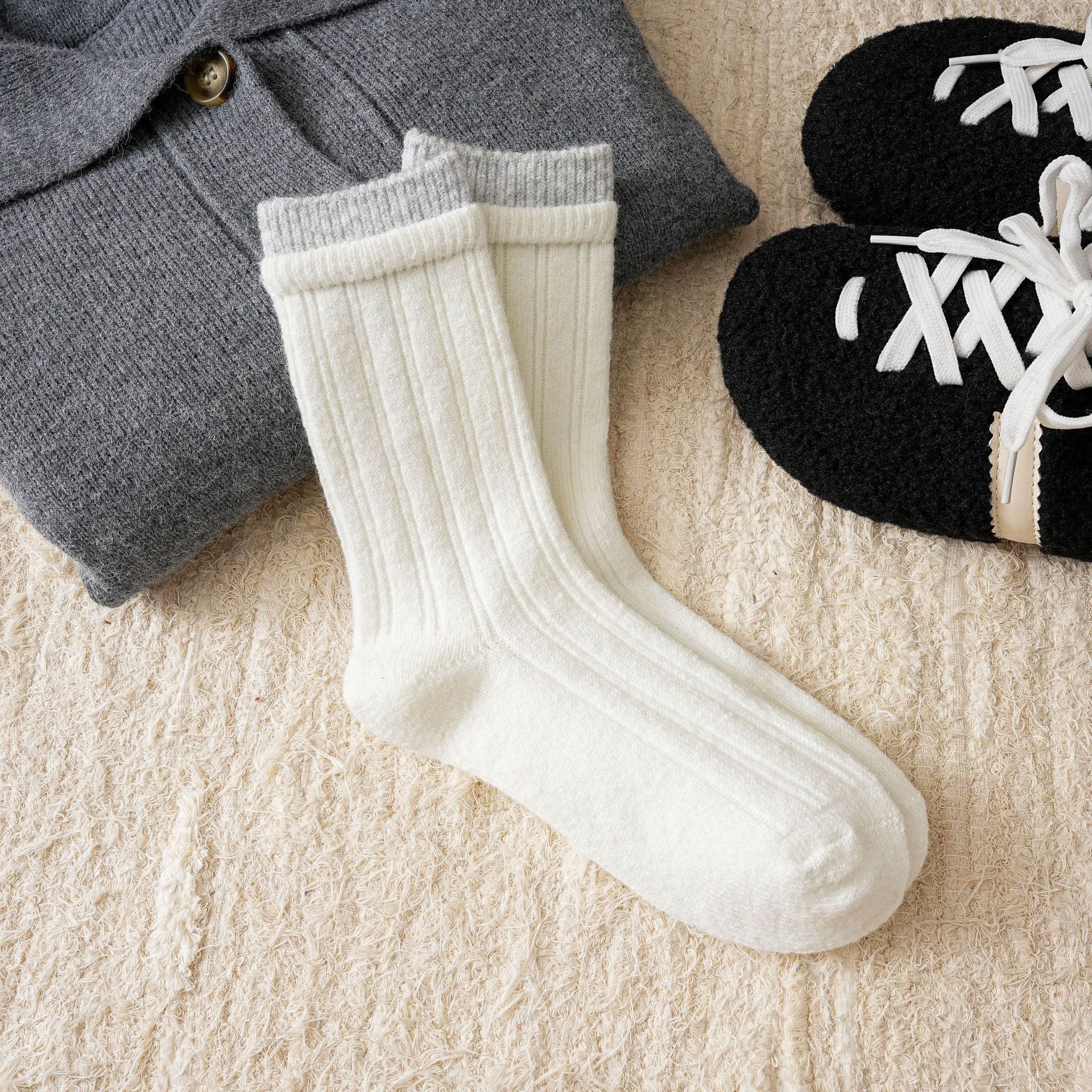 Color Block Double Ribbed Thickened Crew Socks 6W8FSO660